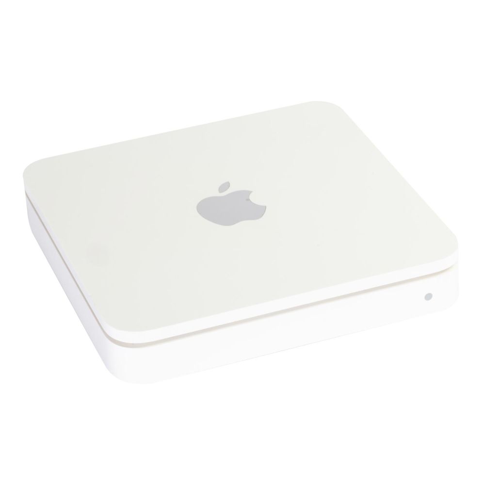 Time Capsule leicht seitlich von vorne in weiß. Abbildung von einem Apfel zu sehen