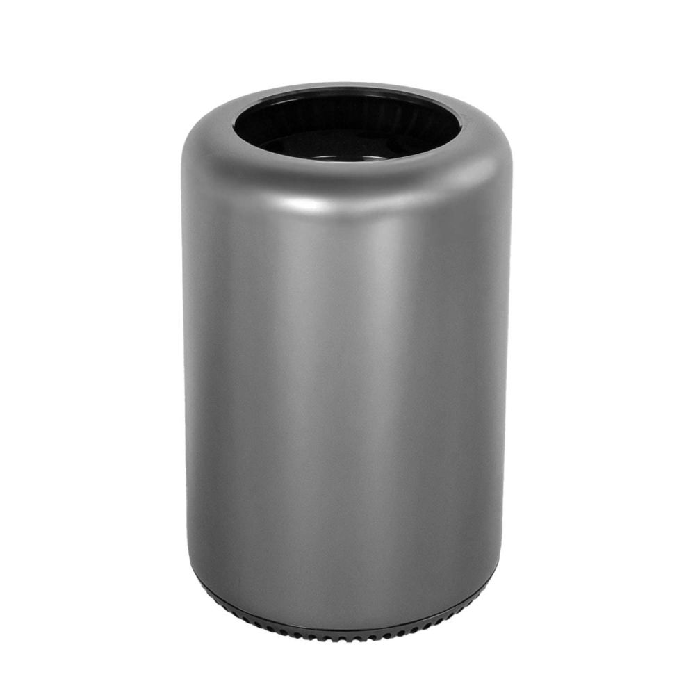 Mac Pro von vorne und leicht oben. Das Design ist zylinderförmig und aus Aluminium
