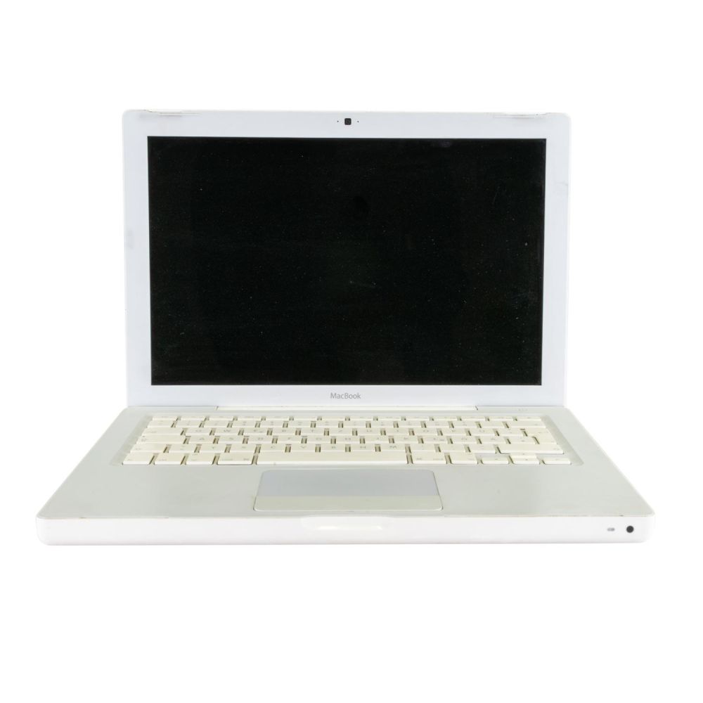 MacBook white aufgeklappt von vorne in der Farbe weiß