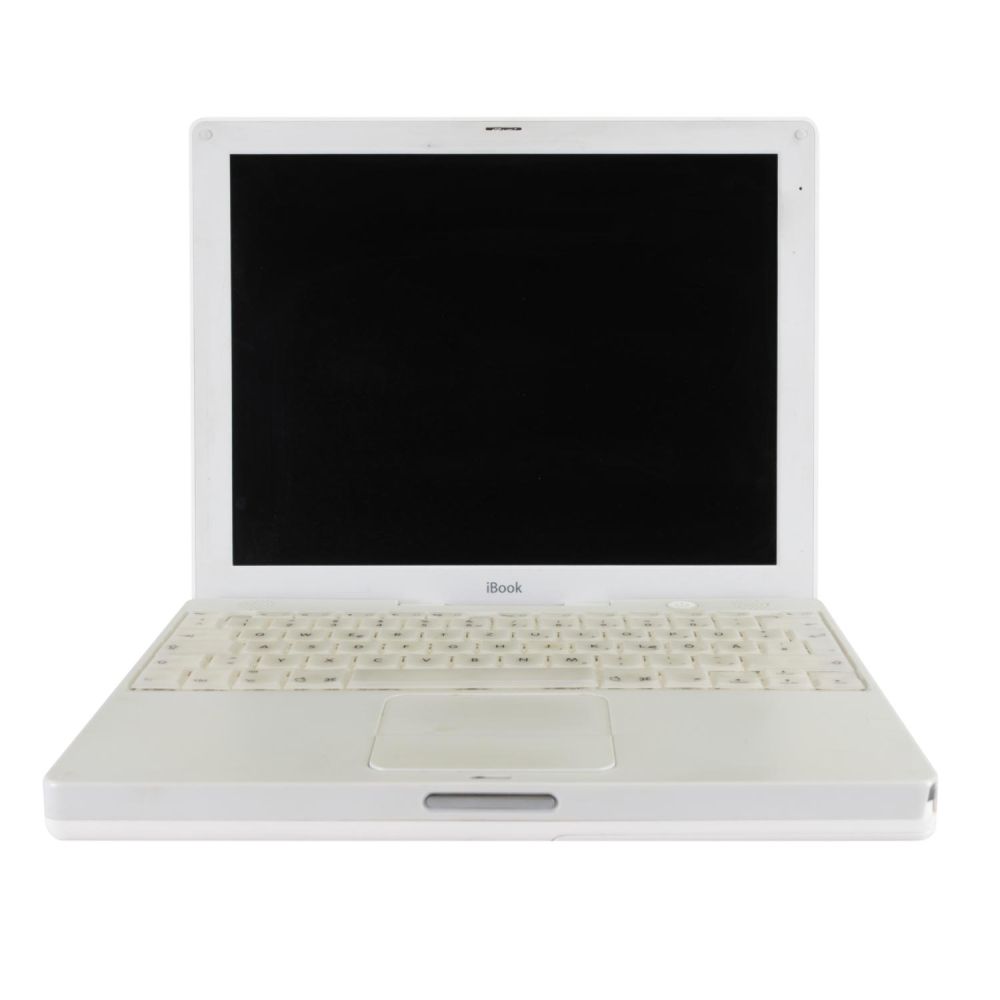 iBook 2002 aufgeklappt und von vorne fotografiert
