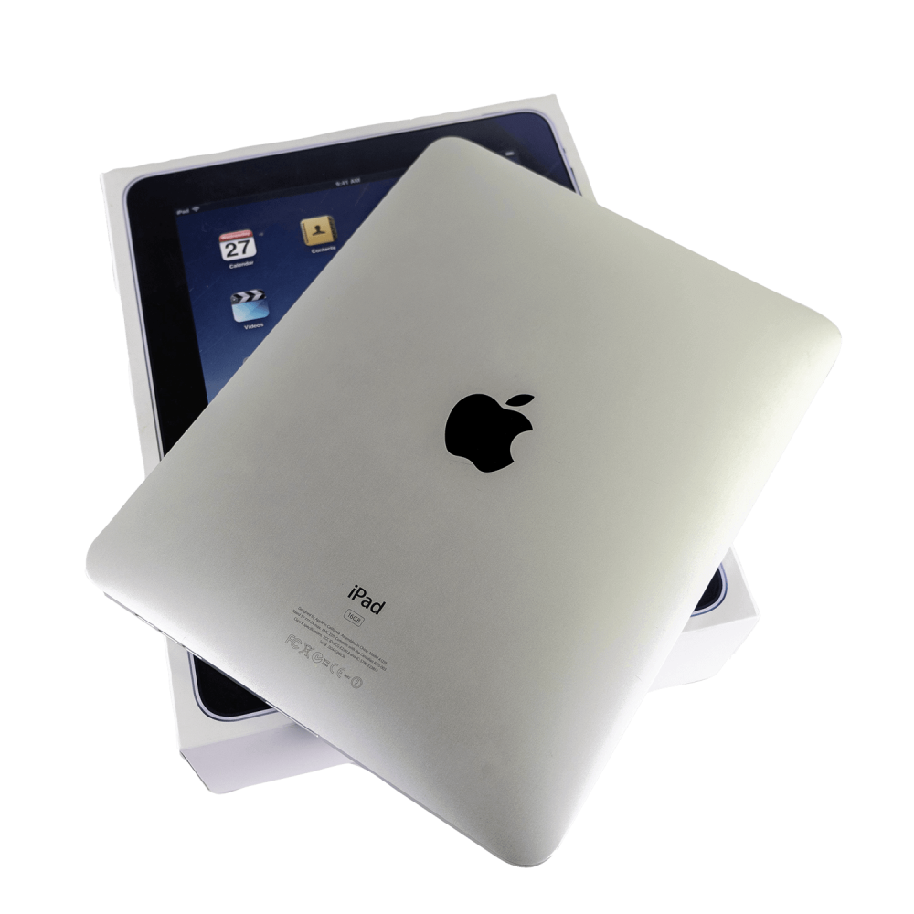 Silberne Rückseite iPad 1 mit Karton